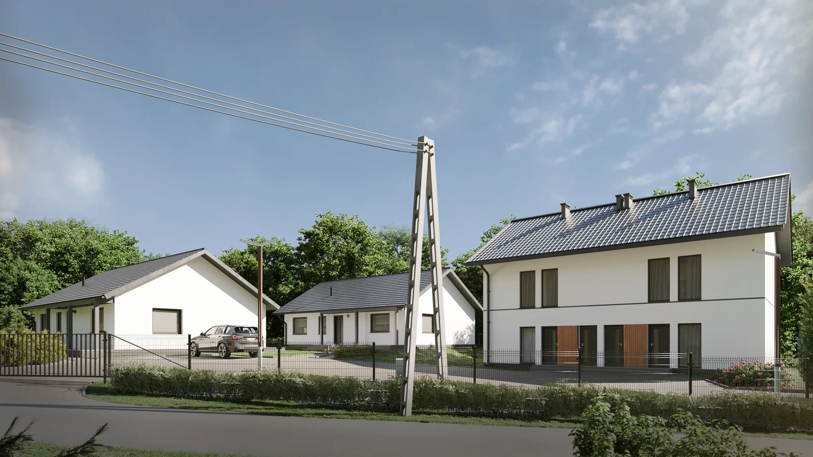Wizualizacja zespołu nowoczesnych budynków